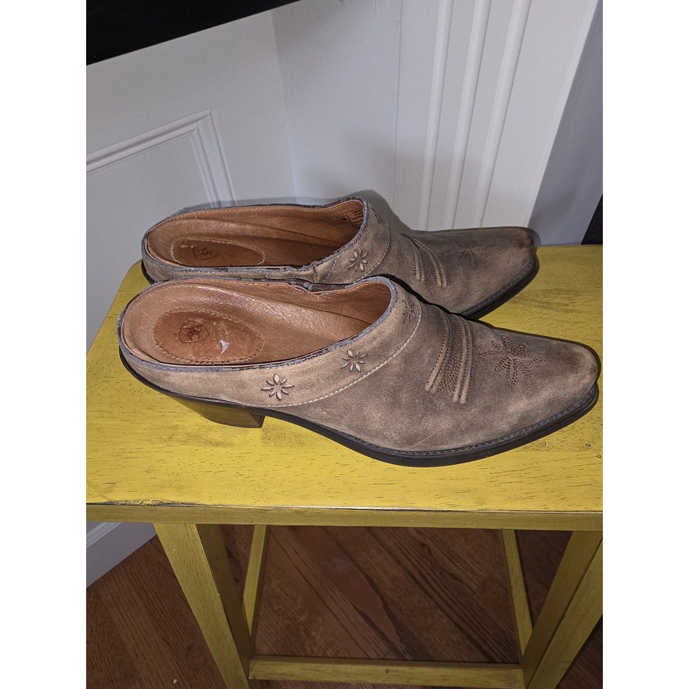 Ariat Womens Brown Leather Embroidered Western Mules Clogs 13329 Size 7.5B